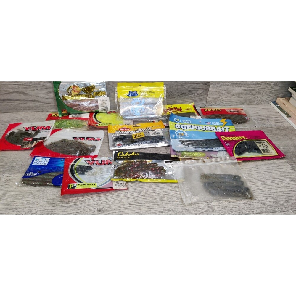 Huge Soft Plastic Fishing Lure Lot YUM PowerBait Strike King Zoom 16 Pk 2 NEW 14